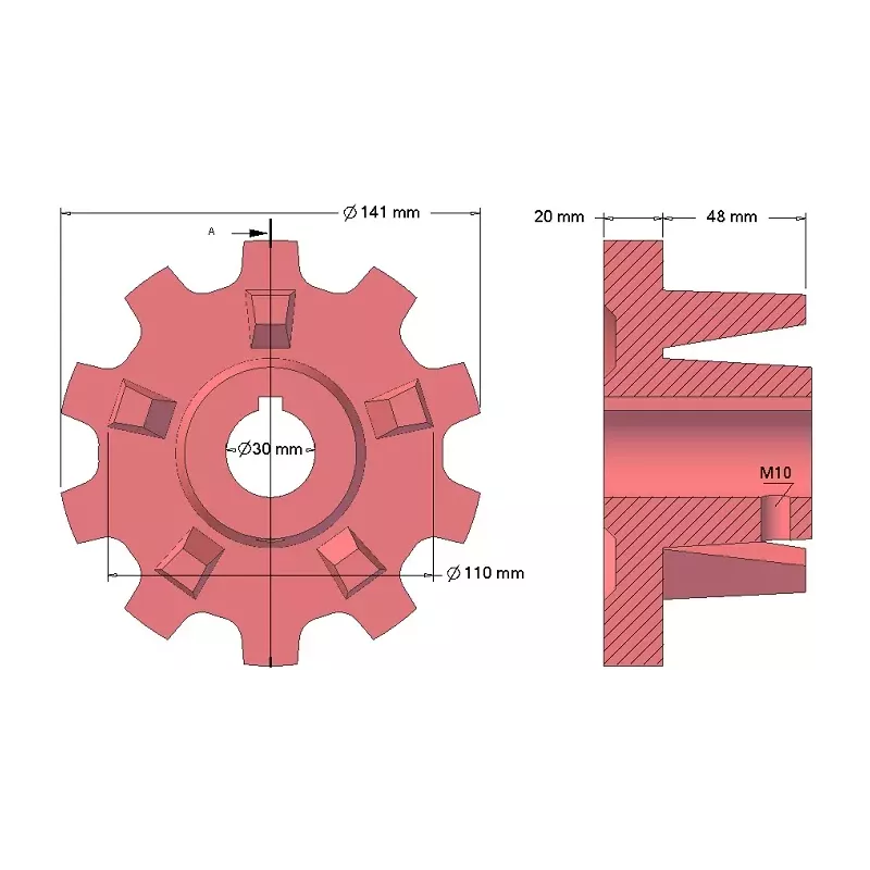 Rodillo n.º 126 – rodillo motriz de fundición Ø110 mm, paso 40 mm | fabricante KiJ