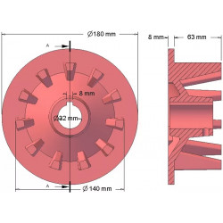 Rodillo n.º 131 – rodillo motriz de fundición Ø145 mm, paso 44 mm, para máquinas Grimme | OEM Grimme 006.00077, 006.00076 | fabricante KiJ