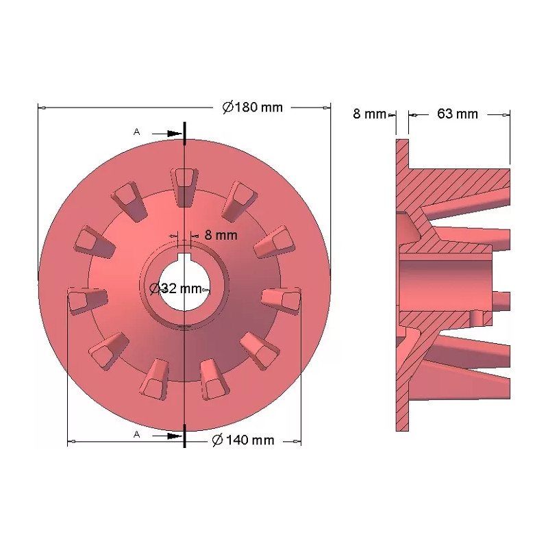 Rodillo n.º 131 – rodillo motriz de fundición Ø145 mm, paso 44 mm, para máquinas Grimme | OEM Grimme 006.00077, 006.00076 | fabricante KiJ