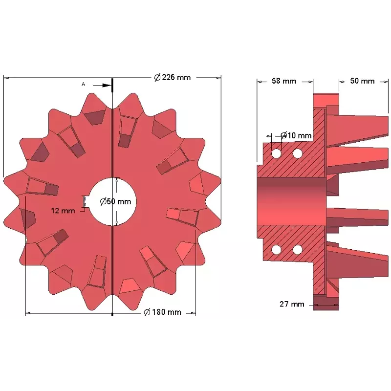 Rodillo n.º 142 – rodillo motriz de fundición Ø180 mm, paso 40 mm | fabricante KiJ
