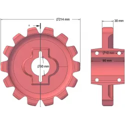 Rodillo n.º 148 – rodillo motriz de fundición Ø214 mm, paso 42 mm | fabricante KiJ