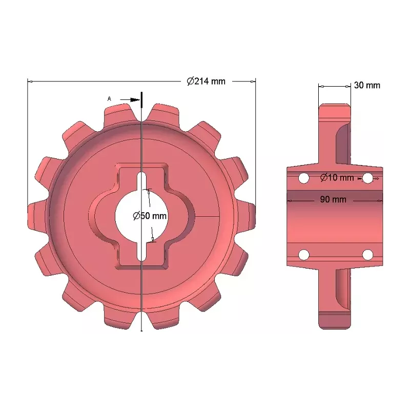 Rodillo n.º 148 – rodillo motriz de fundición Ø214 mm, paso 42 mm | fabricante KiJ