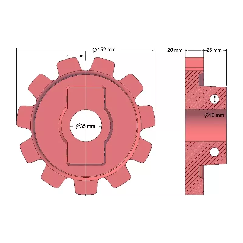 Rodillo n.º 149 – rodillo motriz de fundición Ø152 mm, paso 40 mm | OEM 10.21.05-2 | fabricante KiJ