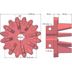 Rodillo n.º 154 – rodillo motriz de fundición Ø155 mm, paso 28 mm | fabricante KiJ