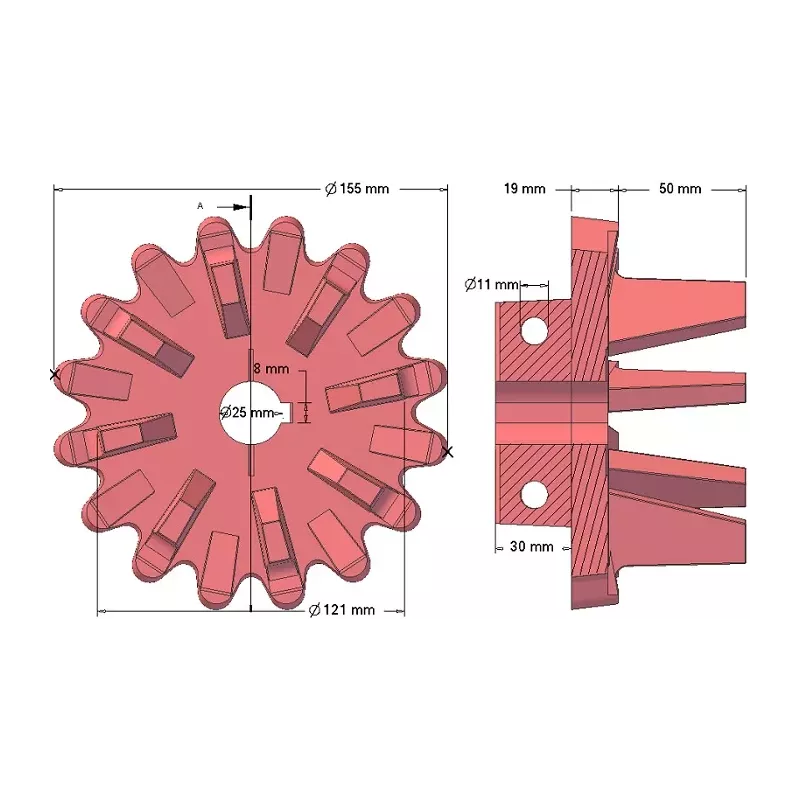 Rodillo n.º 154 – rodillo motriz de fundición Ø155 mm, paso 28 mm | fabricante KiJ