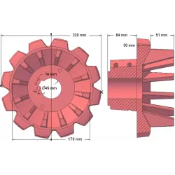Rodillo n.º 172 – rodillo motriz de fundición Ø170 mm, paso 50 mm | fabricante KiJ