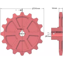 Rodillo n.º 173 – rueda dentada de fundición Ø210 mm para máquinas Hassia | fabricante KiJ