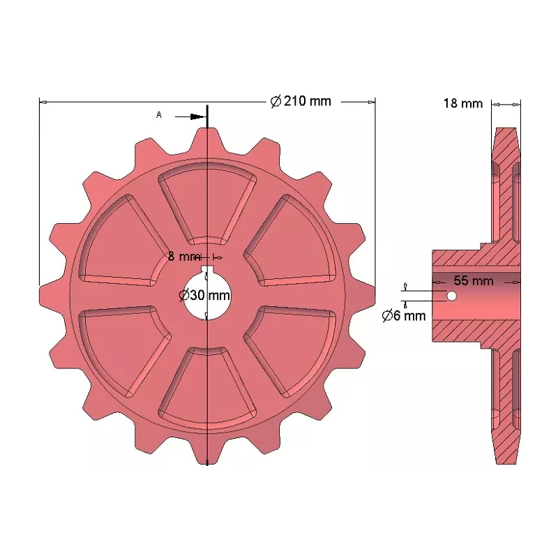 Rodillo n.º 174 – rueda dentada de fundición Ø210 mm | OEM 035068 | fabricante KiJ