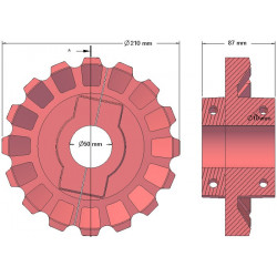 Rodillo n.º 181 – rodillo motriz de fundición Ø210 mm, paso 36/40 mm | fabricante KiJ