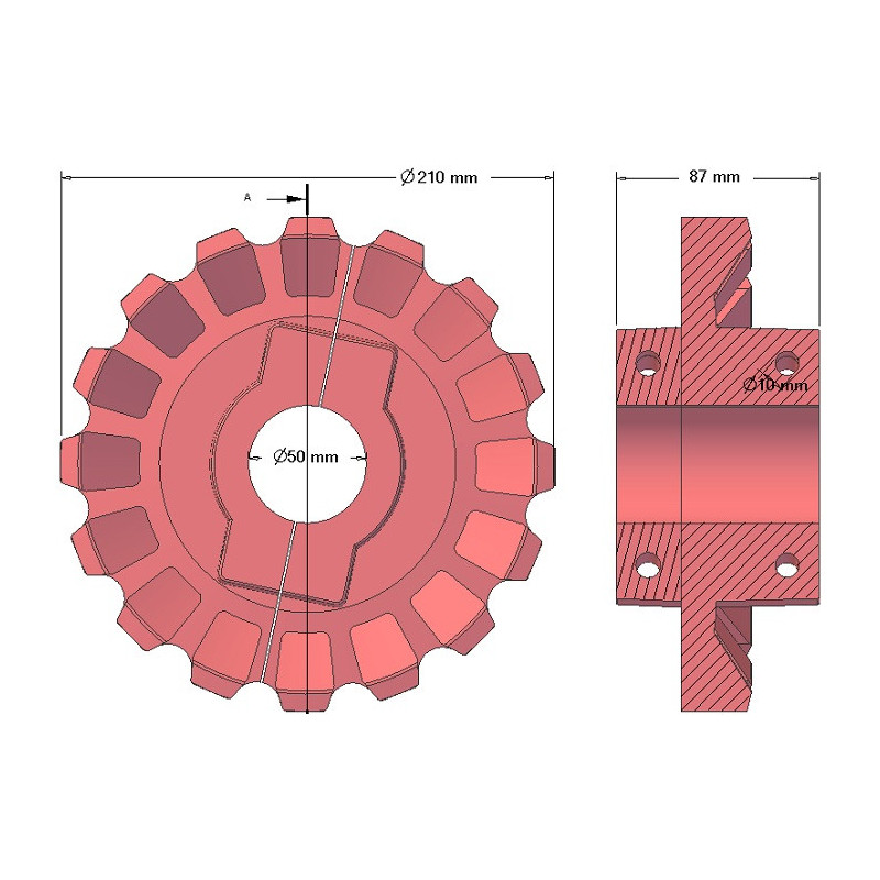 Rodillo n.º 181 – rodillo motriz de fundición Ø210 mm, paso 36/40 mm | fabricante KiJ