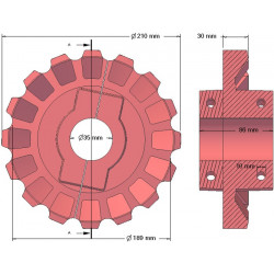 Rodillo n.º 182 – rodillo motriz de fundición Ø189 mm, paso 36/40 mm | fabricante KiJ