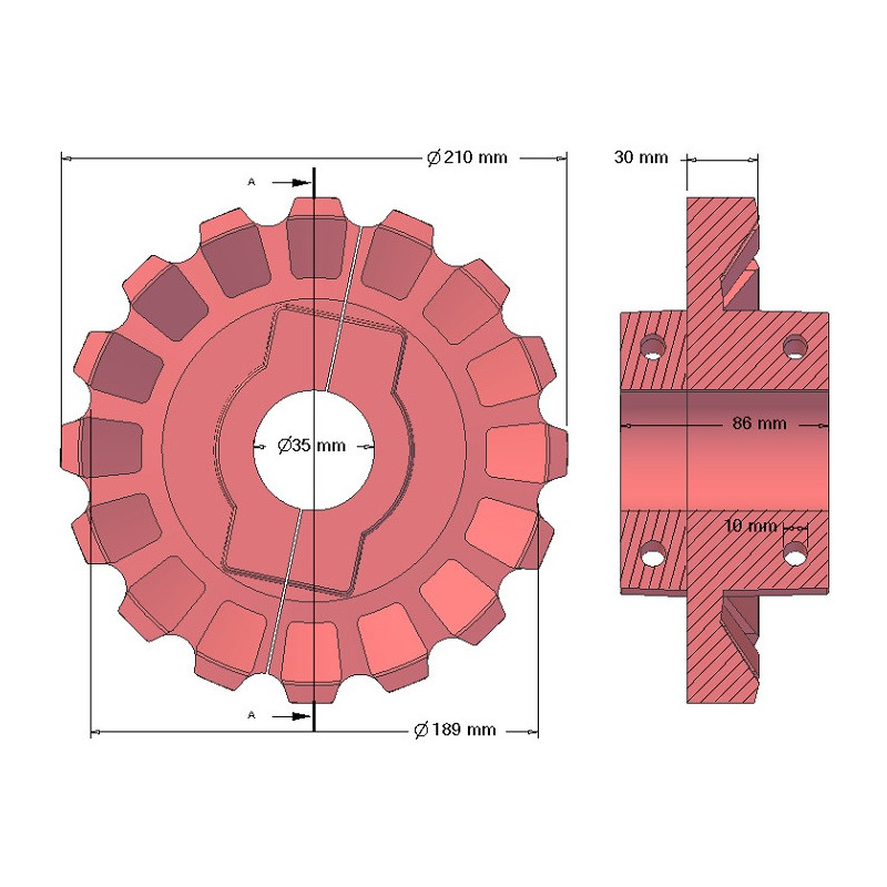 Rodillo n.º 182 – rodillo motriz de fundición Ø189 mm, paso 36/40 mm | fabricante KiJ