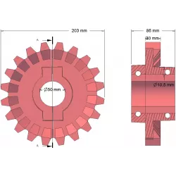 Rodillo n.º 183 – rodillo motriz de fundición Ø203 mm, paso 28 mm | fabricante KiJ
