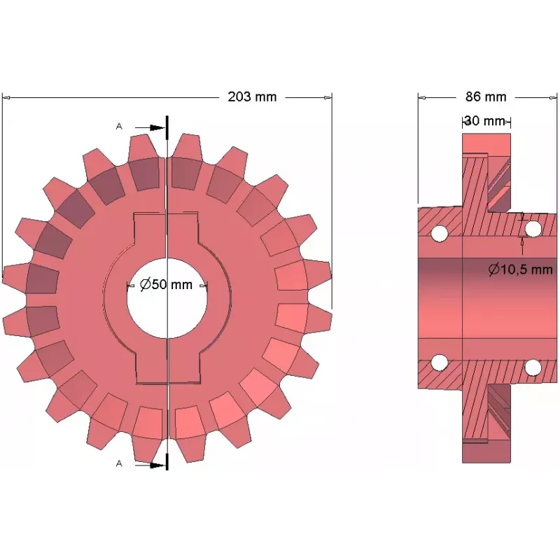 Rodillo n.º 183 – rodillo motriz de fundición Ø203 mm, paso 28 mm | fabricante KiJ