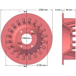 Rodillo n.º 196 – rodillo motriz de fundición Ø230 mm, paso 36 mm, para máquinas Wuhlmaus | fabricante KiJ