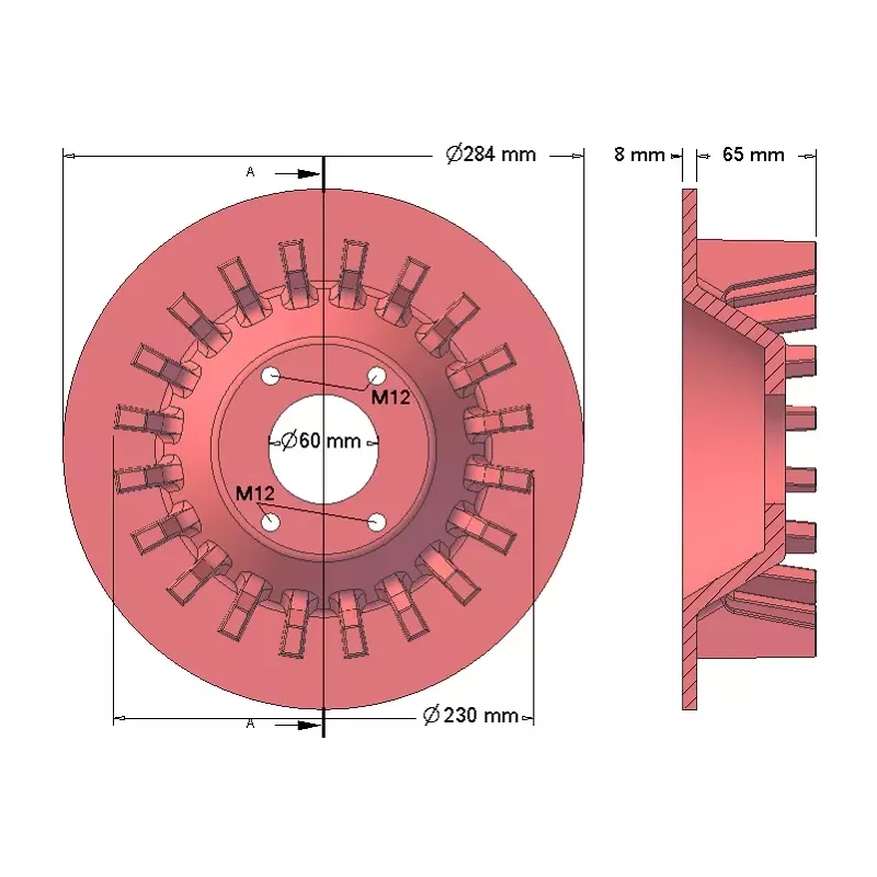 Rodillo n.º 196 – rodillo motriz de fundición Ø230 mm, paso 36 mm, para máquinas Wuhlmaus | fabricante KiJ