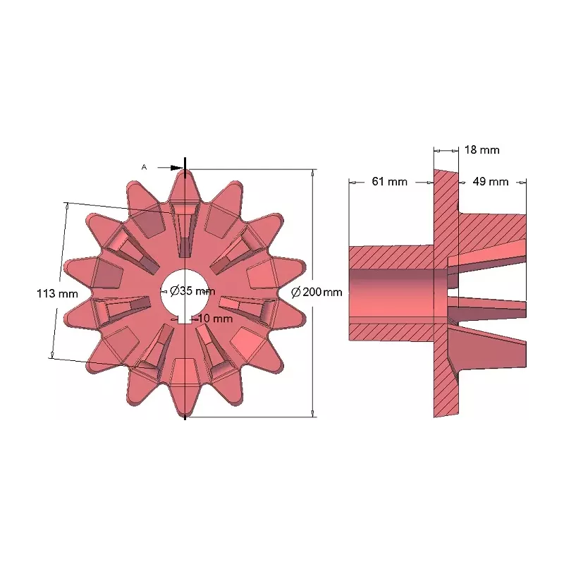Rodillo n.º 200 – rodillo motriz de fundición, paso 33 mm | fabricante KiJ