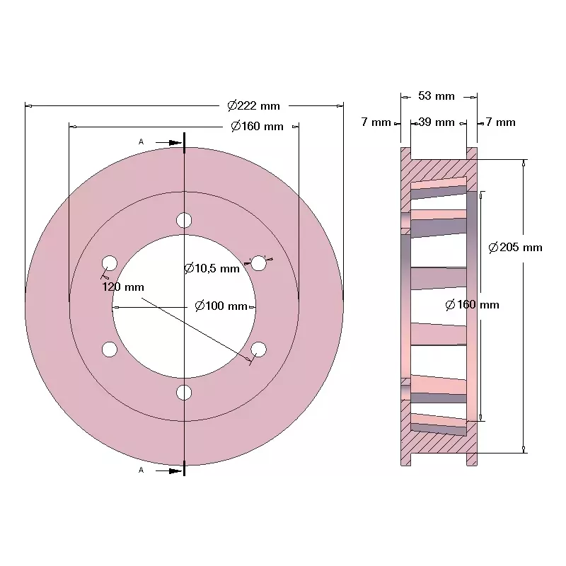 Rodillo n.º 206 – rodillo motriz de fundición Ø205 mm, paso 50 mm, para máquinas Pomac | fabricante KiJ