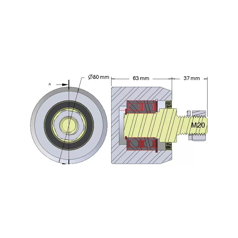 Rodillo n.º 268 – rodillo de apoyo de acero Ø80 mm para máquinas AVR | OEM AVR 3102.15.20 | fabricante KiJ