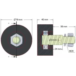 Rodillo n.º 15 – rodillo de apoyo de goma Ø80 mm para máquinas Akpil | fabricante KiJ
