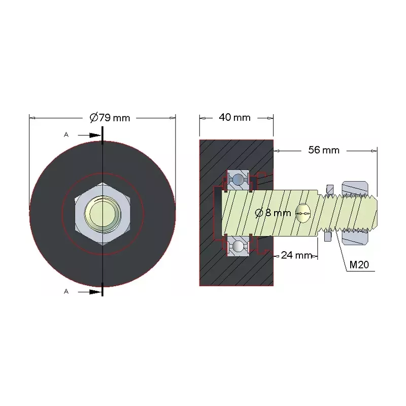 Rodillo n.º 15 – rodillo de apoyo de goma Ø80 mm para máquinas Akpil | fabricante KiJ