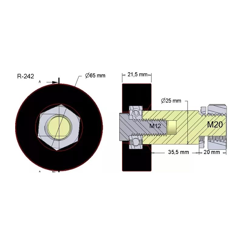 Rodillo n.º 242 – rodillo de apoyo de goma para máquinas Wuhlmaus | OEM Wuhlmaus 000.03.016.00 | fabricante KiJ