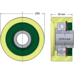 Rodillo n.º 257 – rodillo de apoyo de plástico Ø62 mm para máquinas Grimme | OEM Grimme 602.00169 | fabricante KiJ