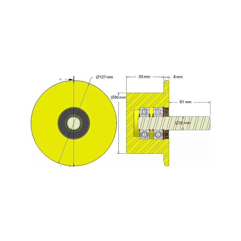Rodillo n.º 286 – rodillo de apoyo de plástico Ø90 mm para máquinas Dewulf | OEM Dewulf 2660012C | fabricante KiJ