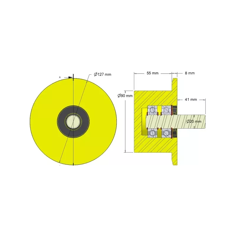 Rodillo n.º 289 – rodillo de apoyo de plástico Ø90 mm para máquinas Dewulf | OEM Dewulf 2660012A | fabricante KiJ