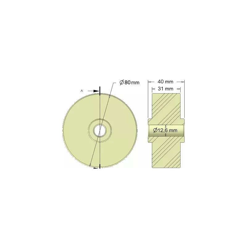 Rodillo n.º 295 – rodillo de apoyo de plástico Ø80 mm para máquinas Dewulf | OEM Dewulf 2660222 | fabricante KiJ