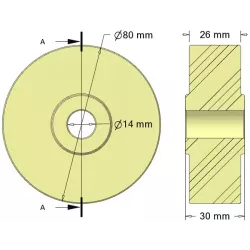 Rodillo n.º 329 – rodillo de apoyo de plástico Ø80 mm para máquinas Sandei | OEM Sandei 81D14 | fabricante KiJ