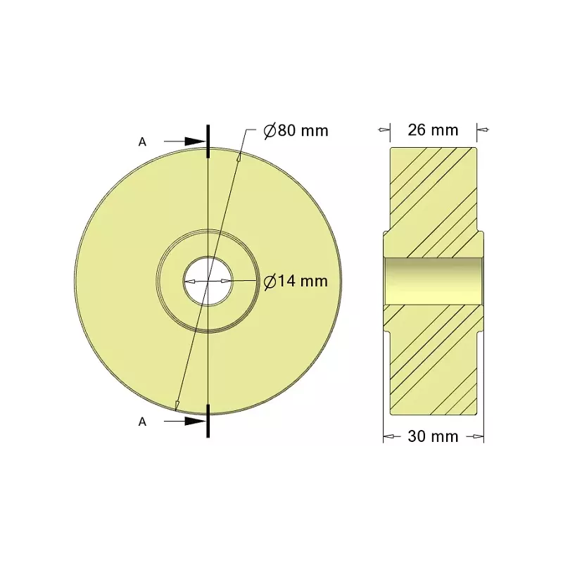 Rodillo n.º 329 – rodillo de apoyo de plástico Ø80 mm para máquinas Sandei | OEM Sandei 81D14 | fabricante KiJ